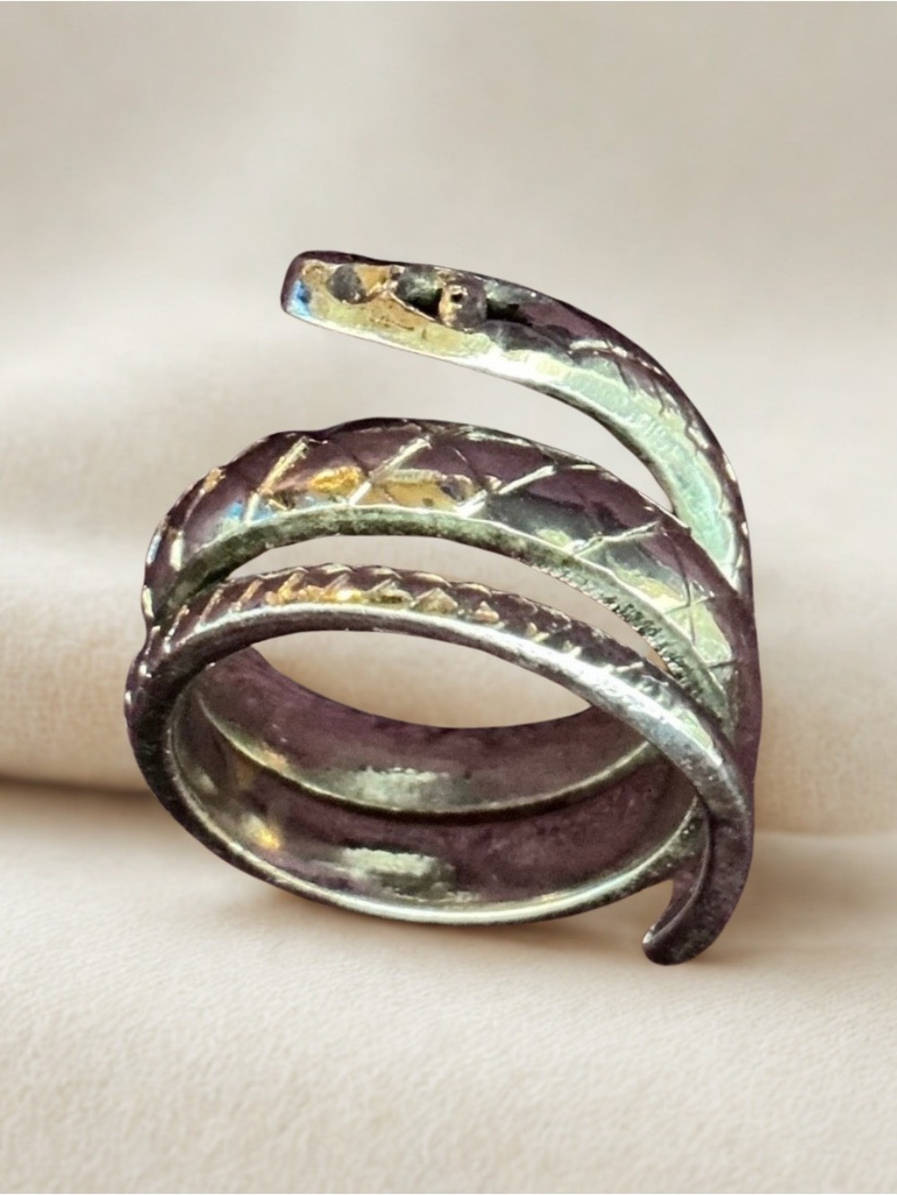 Vintage Silver-Tone Coiled Snake Wrap Ring Whimsigoth Boho